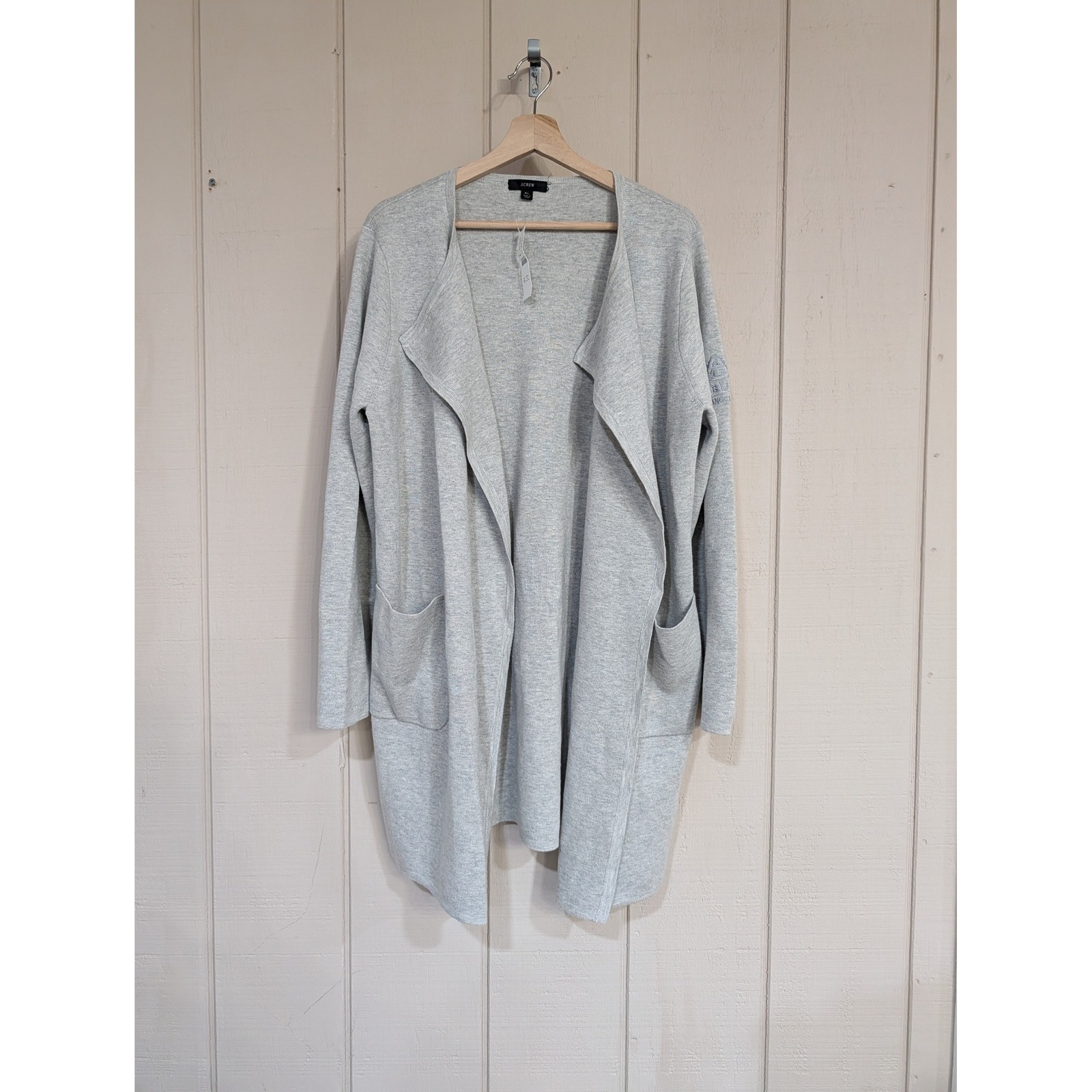 J.Crew Juliette Merino Wool Cardigan Grey Longline Auburn Embroidered